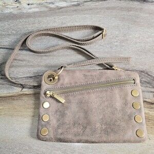 Hammitt Los Angeles Gray Leather Crossbody Clutch Wristlet Purse Pewter Nash